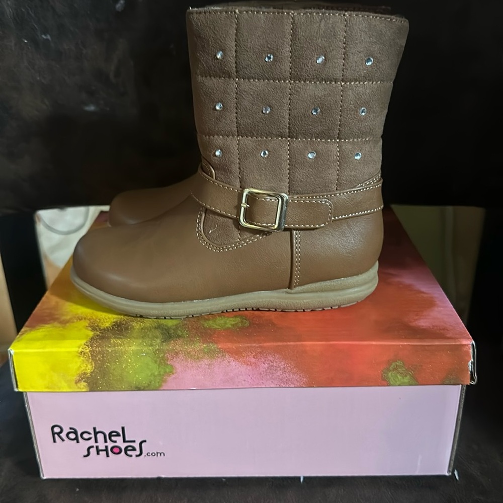 RACHEL SHOES CAMILLA BOOTS: COGNAC: NEW IN BOX: SIZE 9